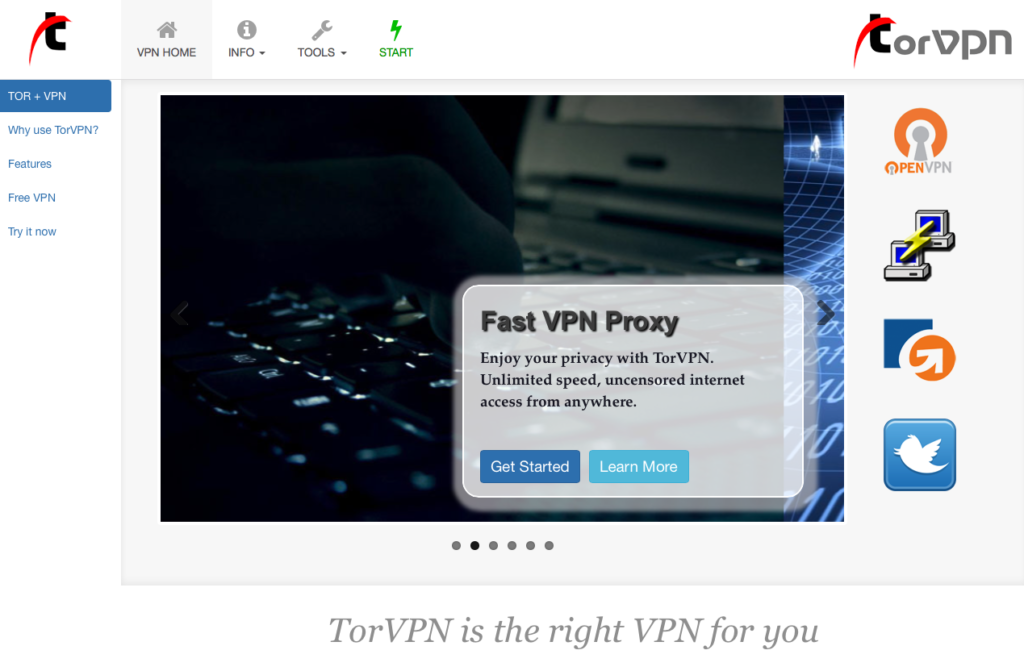 Screenshot der Seite von torVPN