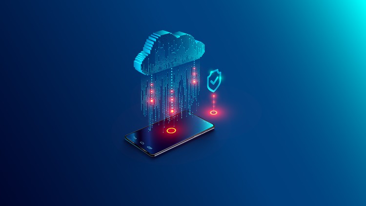 Smartphone mit einer Wolke darüber, während Daten ausgetauscht werden - Kurs: Nextcloud - Installieren, Einrichten und Anwenden
