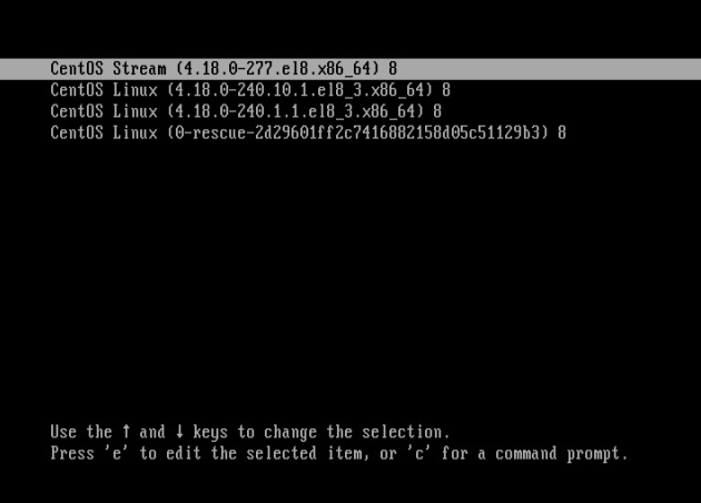 Auswahl des Linux Kernel im GRUB Bootloader