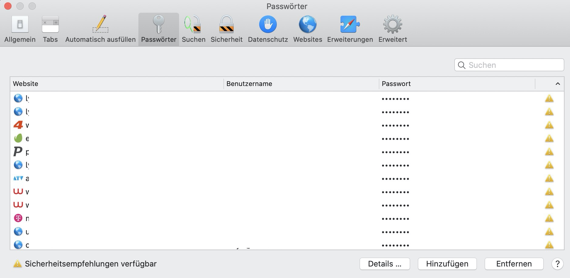 Passwörter und Sicherheitsempfehlungen in Safari unter macOS