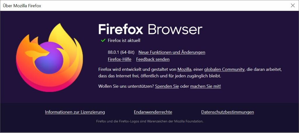 Abfrage der aktuellen Version von Firefox