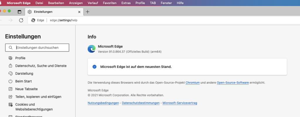 Abfrage der aktuellen Version von Microsoft Edge