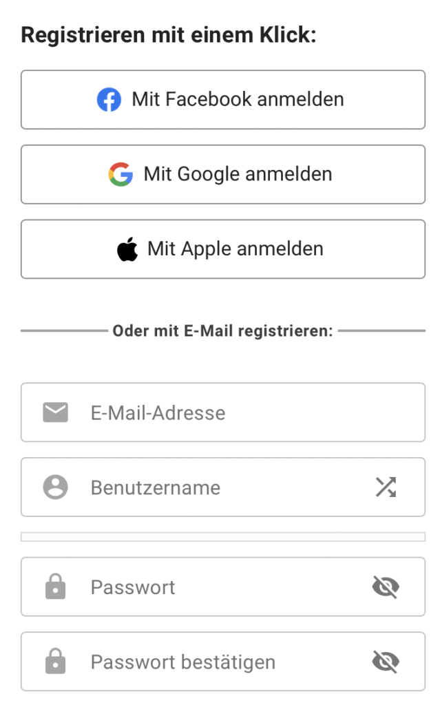 Registrieren mit einem Klick: Mit Facebook/Google/Apple anmelden
