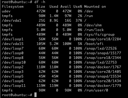 Befehlsausgabe von disk free im Linux-Terminal