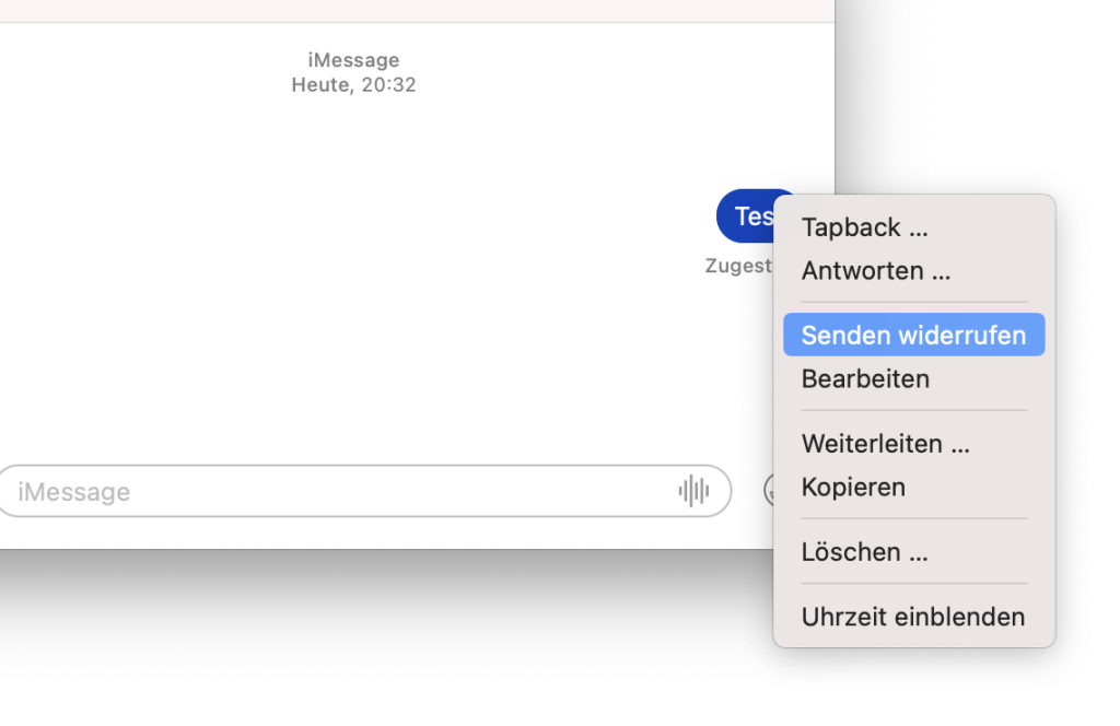 Option 'Senden widerrufen' in iMessage unter macOS Ventura