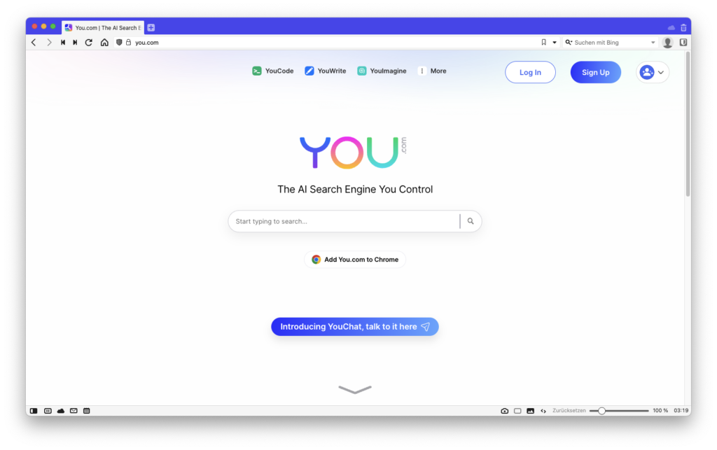 Webseite You.com im Vivaldi Browser