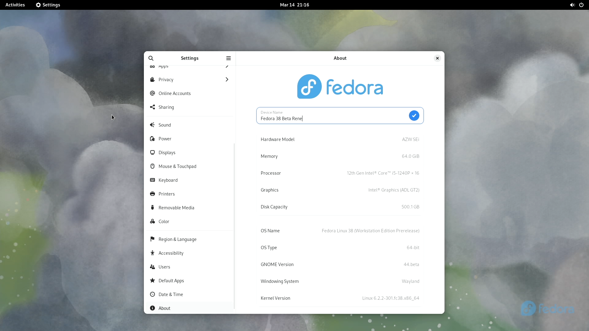 Linux Fedora 38 Screenshot Bildschirm