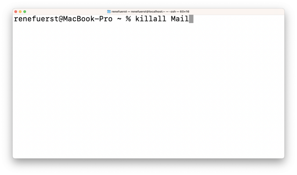 Anzeige des macOS-Terminals mit dem killall Mail Befehl
