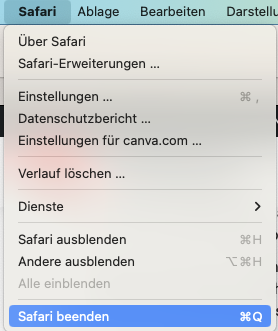 Option 'Safari beenden' im Menü unter macOS
